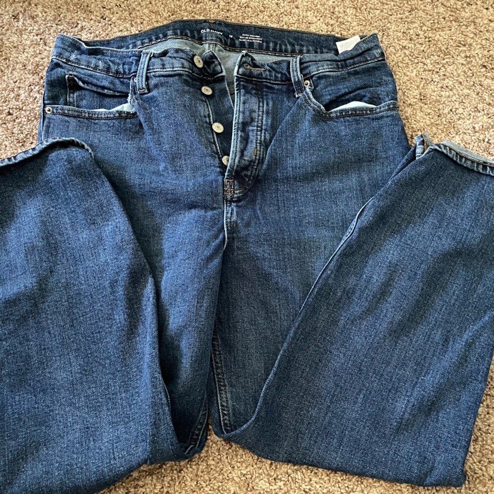 Old Navy- 14 Sky-Hi Straight, secret slimming pockets button fly jeans